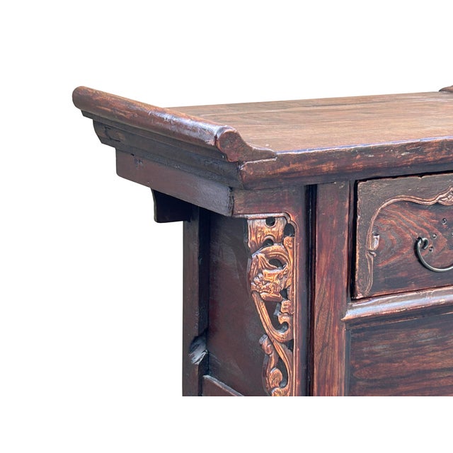 Brown Vintage Chinese Oriental Brown Ru Yi Drawer Altar Foyer Side Table For Sale - Image 8 of 10