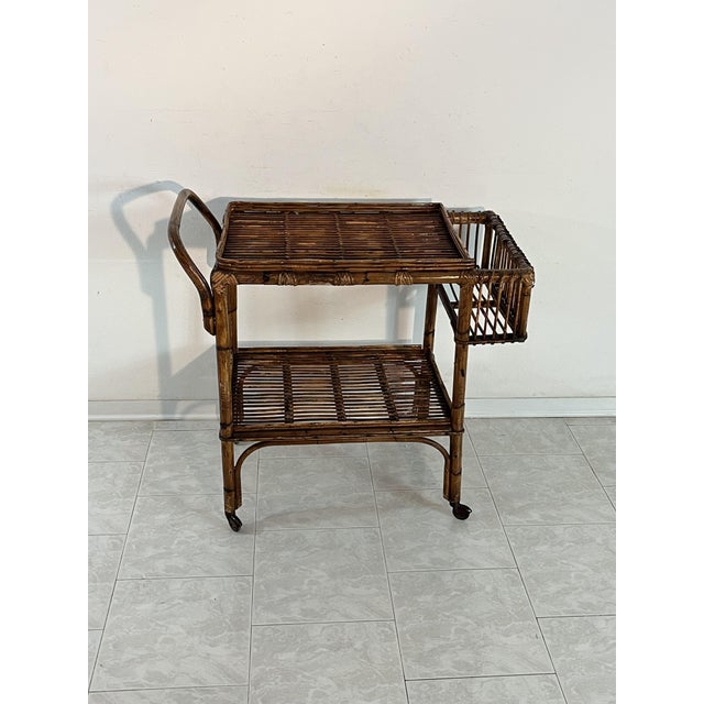 Vintage Italian Bamboo Bar Trolley, 1950s For Sale - Image 12 of 17