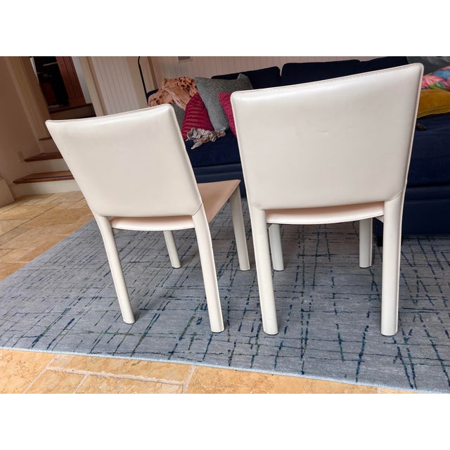 Animal Skin Pair of Room & Board Madrid Cream Leather Dining Chairs For Sale - Image 7 of 8