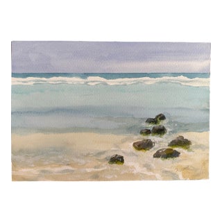 Nancy Smith Signed Original Watercolor Seascape “Stepping Stones” For Sale