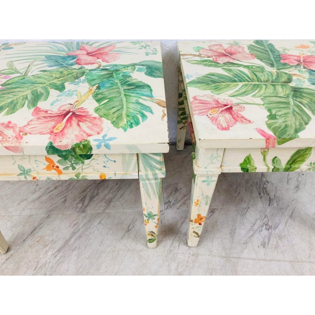 Wood Palm Beach Style Hand Painted Side Tables, a Pair For Sale - Image 7 of 10