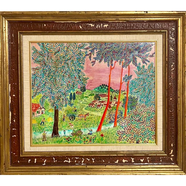 Paint Michel Loeb, French Naive, Fauvist Oil on Panel Painting "Le Petit Clocher" Michel Loeb, c. 20th century For Sale - Image 7 of 14