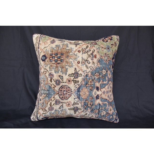 Contemporary Handmade Beige and Sky-Blue Throw Rug Pillow Cover - 20'' X 20'' For Sale - Image 3 of 15