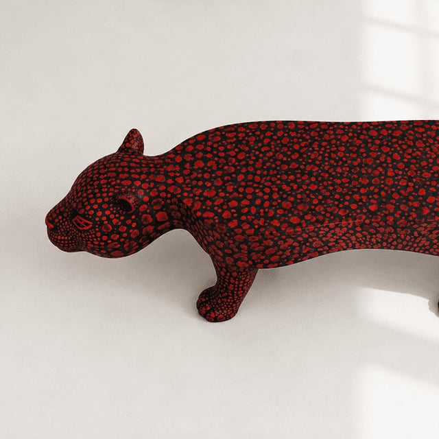 Art Nouveau Handmade Sculptural Leopard Bench,Red & Black Design For Sale - Image 3 of 7