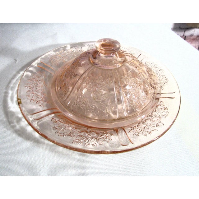 Federal Glass Vintage Pink Depression Glass Federal Glass 6" Covered Butter Dish Rose Pattern For Sale - Image 4 of 9