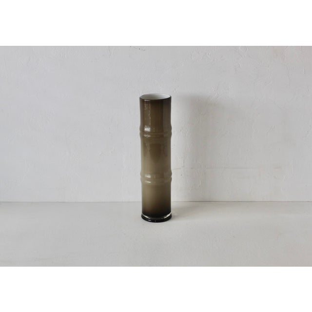Gray Scandinavian Style Handcrafted Modern Faux Bamboo Gray Glass Vase For Sale - Image 8 of 14