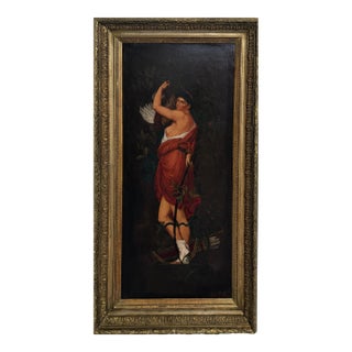 Antique 19c. Original Oil Painting French School Huntress, Signed, Gild Frame For Sale