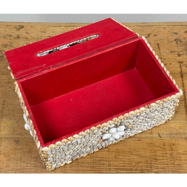 Vintage Shell Encrusted Tissue Box Holder For Sale - Image 11 of 14