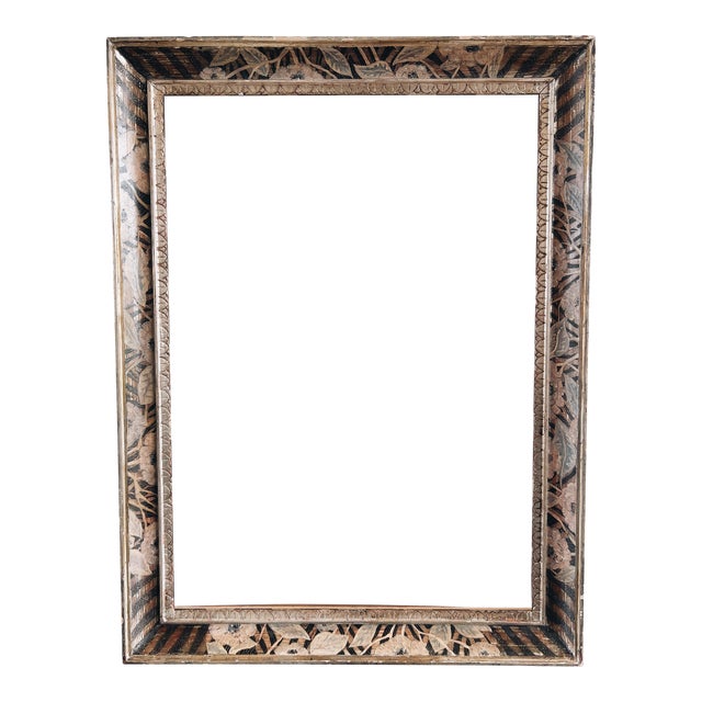 Antique Hand Painted Silver Leaf Italian Wood Frame For Sale