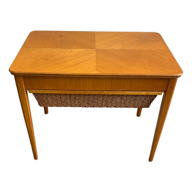 Scandinavian Modern Sewing Table in Teak and Cane, 1950s For Sale