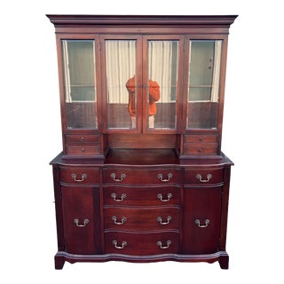 1950s Genuine Mahogany Two Piece Buffet Hutch Display Cabinet by Georgetown Galleries For Sale