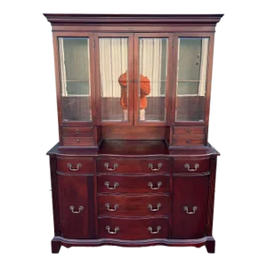 1950s Genuine Mahogany Two Piece Buffet Hutch Display Cabinet by Georgetown Galleries