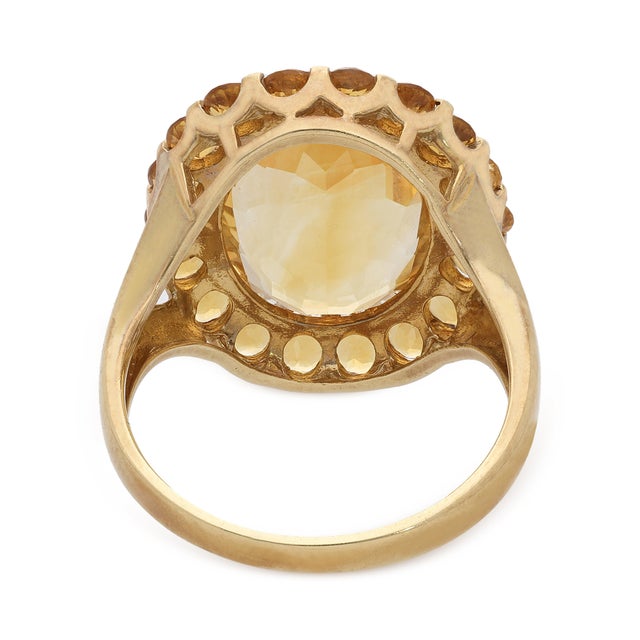 1990s 11 Carat Oval Citrine & Round Citrine Halo 14k Yellow Gold Vintage Cocktail Ring, Size 9.75 For Sale In Miami - Image 6 of 7