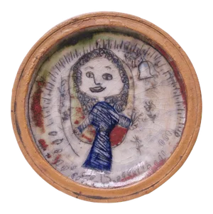 1970 Outsider Art Figural Stoneware Decorative Plate