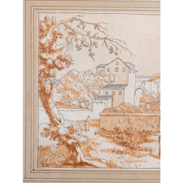 Paper 19th Century Italian Old Master Pen and Ink Drawing With Sepia Wash, Signed Illegibly For Sale - Image 7 of 10