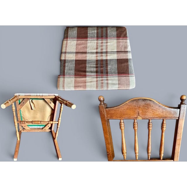 Burgundy Vintage Dixie Dinette Side Chair-Plaid Upholstered-Colonial Revival-Farm-Desk For Sale - Image 8 of 11