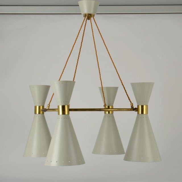 Large Hourglass Chandelier with Grey Metal Diabolo Shades on Brass Frame, 1950s For Sale - Image 15 of 18
