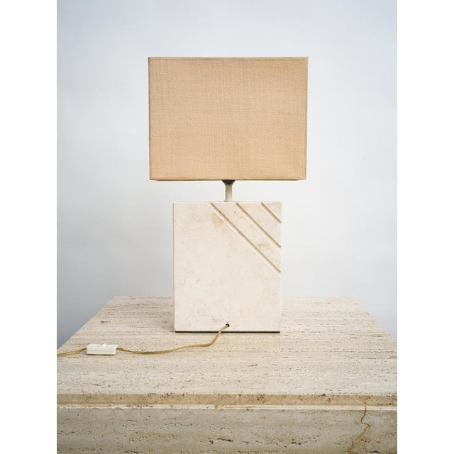 Travertine Table Lamp with Rectangular Lampshade, 1970s For Sale - Image 6 of 10