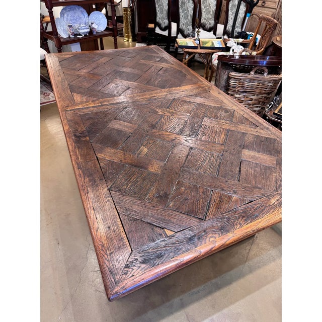 Wood 18th Century French Parquet Top Table With a Trestle Base For Sale - Image 7 of 11