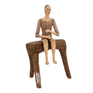 18th Century Portuguese Baroque Seated Madonna Santos With Glass Eyes, Stool Included