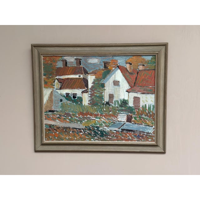 Mid-Century Modern Birger Skarp, Houses, 1950s, Oil Painting on Canvas, Framed For Sale - Image 3 of 17