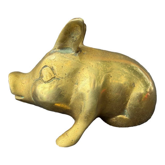 Vintage Solid Brass Lounging Pig Figure For Sale