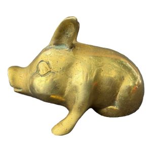 Vintage Solid Brass Lounging Pig Figure