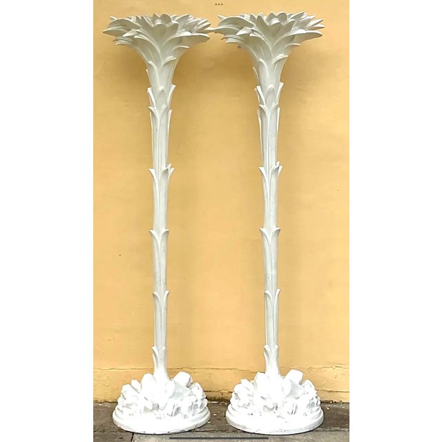 Vintage Regency Molded Fiberglass Palm Tree Torchere Lamps After Serge Roche- A Pair For Sale - Image 11 of 12