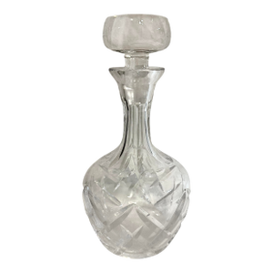 Vintage Crystal Glass Decanter With Stopper Featuring Diamond Cut Pattern