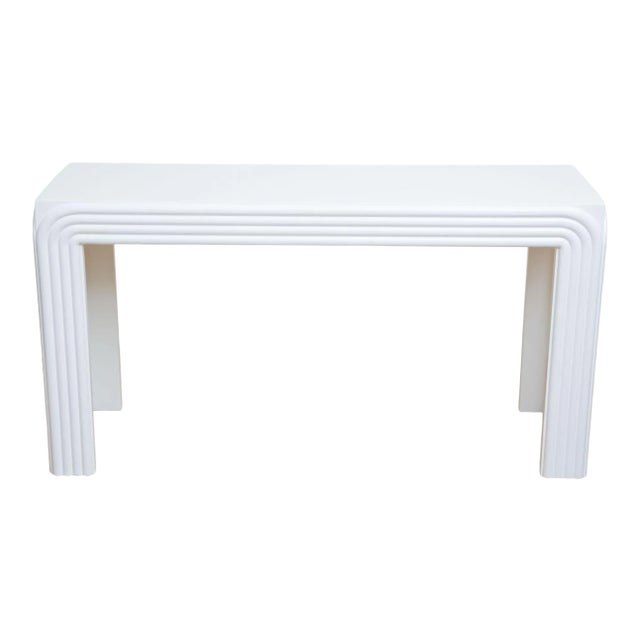 1980's White Lacquered Wood Rectangle Console and or Sofa Table Restored For Sale