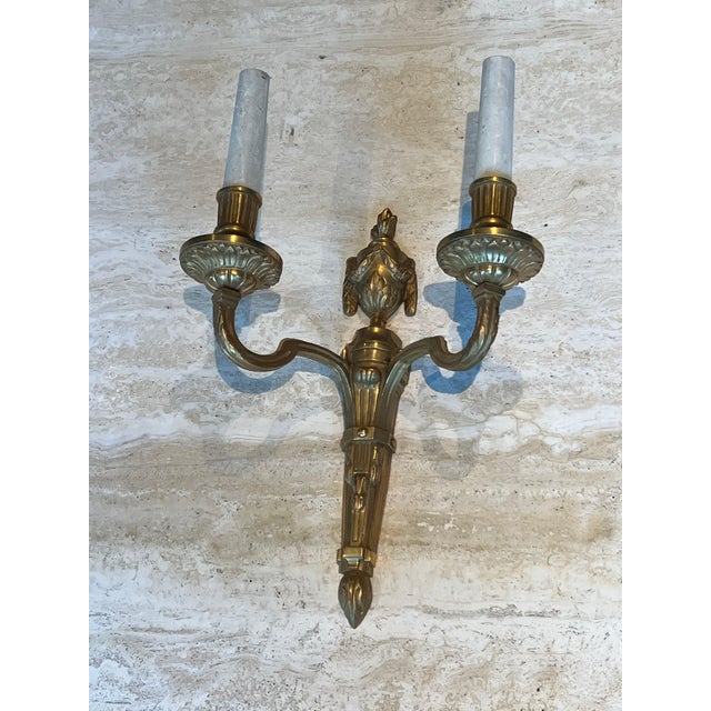 1940s Set of four Louis XVI style bronze wall sconces For Sale - Image 5 of 12