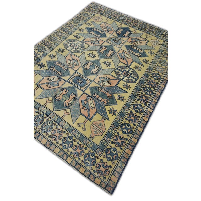 1960s 1960s Blue & Pink Vintage Turkish Rug 4'11" X 6'7" For Sale - Image 5 of 7