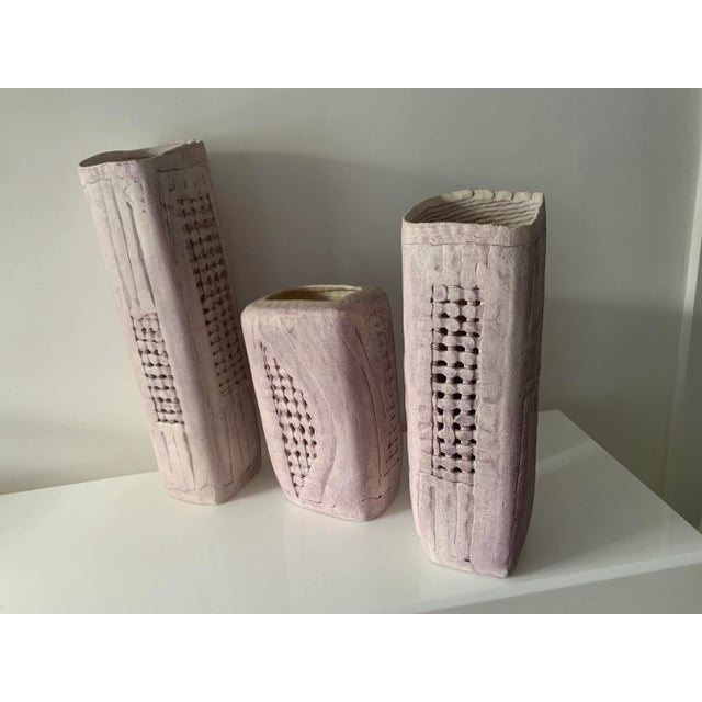 1980s Ceramic Abstract Vases- Signed by Artist- Set of 3 For Sale - Image 12 of 13