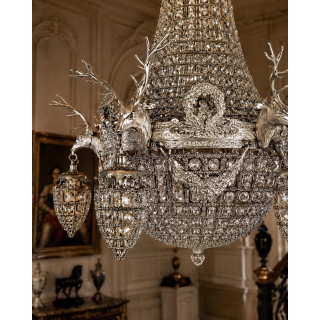 1980 French Artisan Louis XVI Silver Bronze Chandelier For Sale - Image 4 of 17