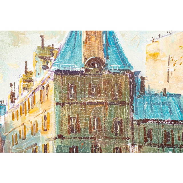 Wood Vintage Parisian Boulevard Oil Painting by Rocco in Ornate Gilt Frame For Sale - Image 7 of 16