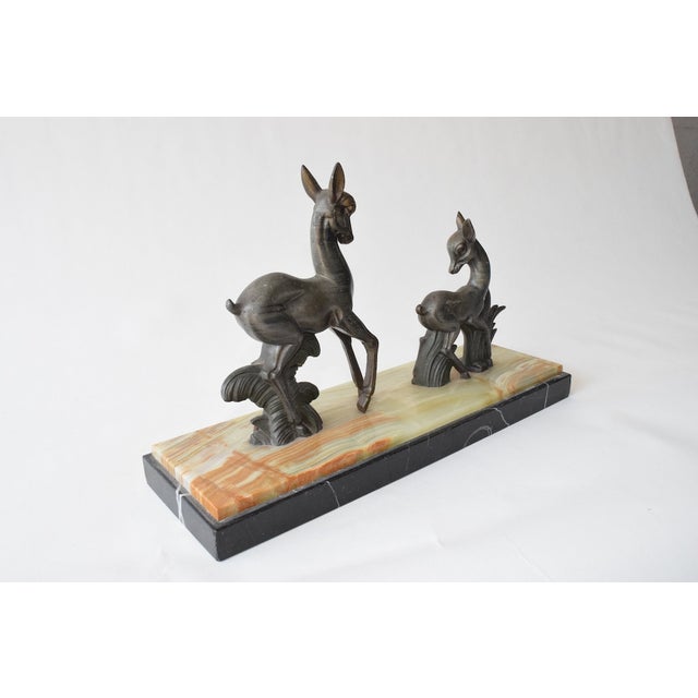 Art Deco Twin Deer Zamac Figurine on Marble Base, Europe, 1940s For Sale - Image 3 of 9