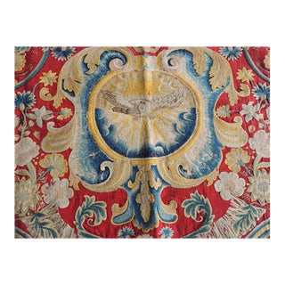 19Th C. Yellow and Red Wool Heavy Embroidery Textile Panel For Sale