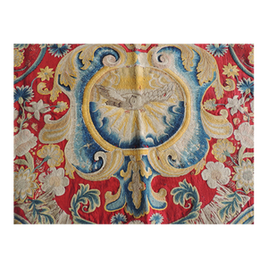 19Th C. Yellow and Red Wool Heavy Embroidery Textile Panel