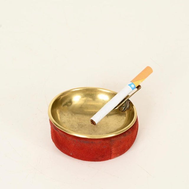 Metal Mid-Century Italian Brass and Red Suede Ashtray, 1950s For Sale - Image 7 of 11
