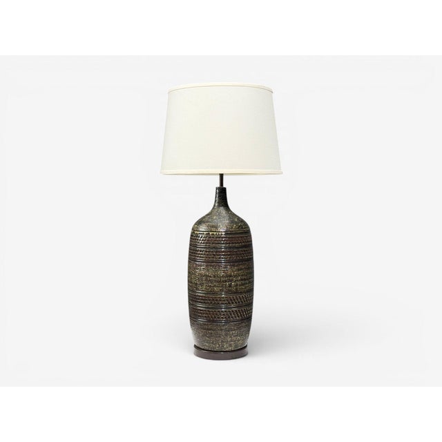 Bitossi Attr., Monumental Table Lamp, Green Glazed Ceramic, Italy, 1960s For Sale - Image 4 of 10