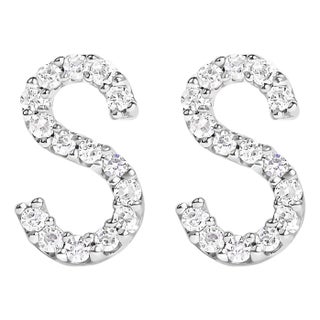 10K White Gold 1/10 Cttw Diamond 'S' Initial Stud Earring For Sale