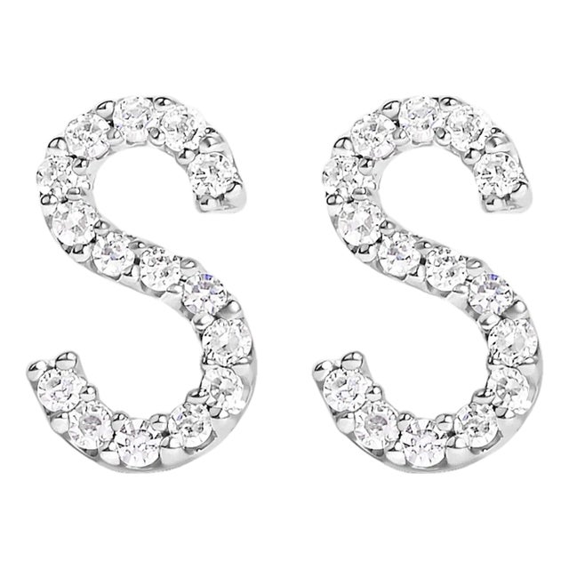 10K White Gold 1/10 Cttw Diamond 'S' Initial Stud Earring For Sale