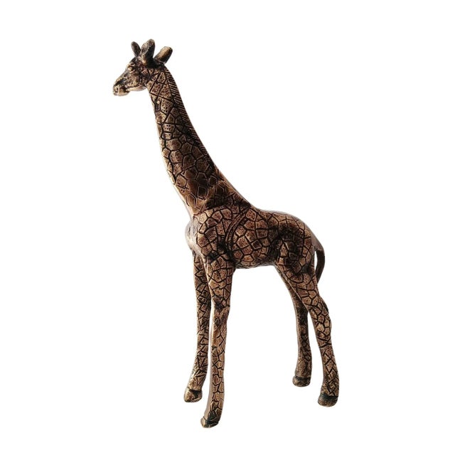 Antique Brass Finish Metal Giraffe Sculpture For Sale - Image 6 of 8
