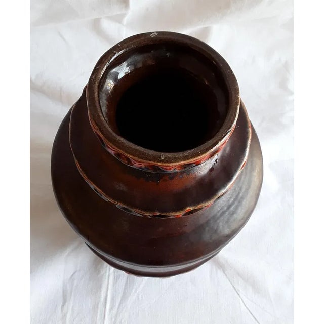 Vintage German Ceramic Vase with Brown-Blue Glaze with Orange Stripes from Carstens Tönnieshof, 1970s For Sale - Image 3 of 6