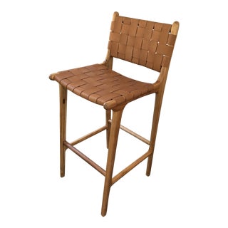 Saffron & Poe Woven Leather Strap Counter Stool For Sale