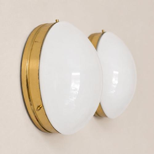 Opal Glass and Brass Wall Lamps in the style of Stilnovo, Set of 2 For Sale - Image 6 of 11