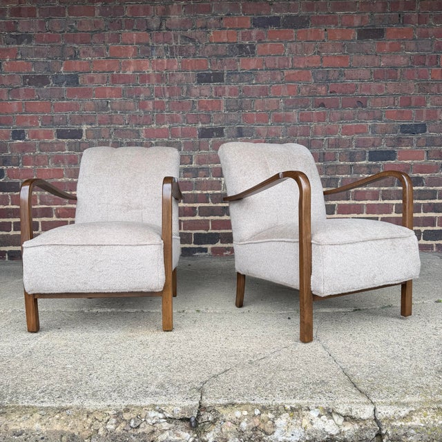 Modern Pair of Restored European Modern Lounge Chairs in Teddy Mohair Style Fabric For Sale - Image 3 of 12