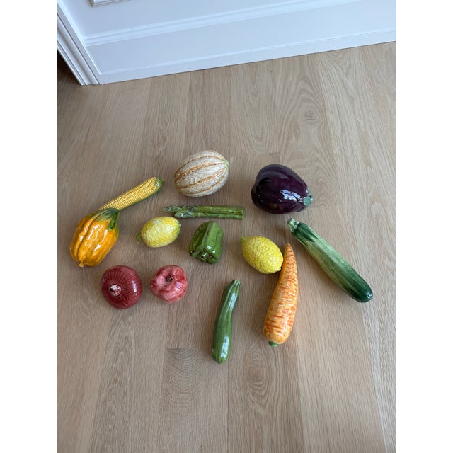 Ceramic Vintage Italian Majolica Ceramic Fruit & Vegetable Collection – Trompe L’Oeil Centerpiece, Hand Painted Glazed Pottery, Set of 13 For Sale - Image 7 of 7