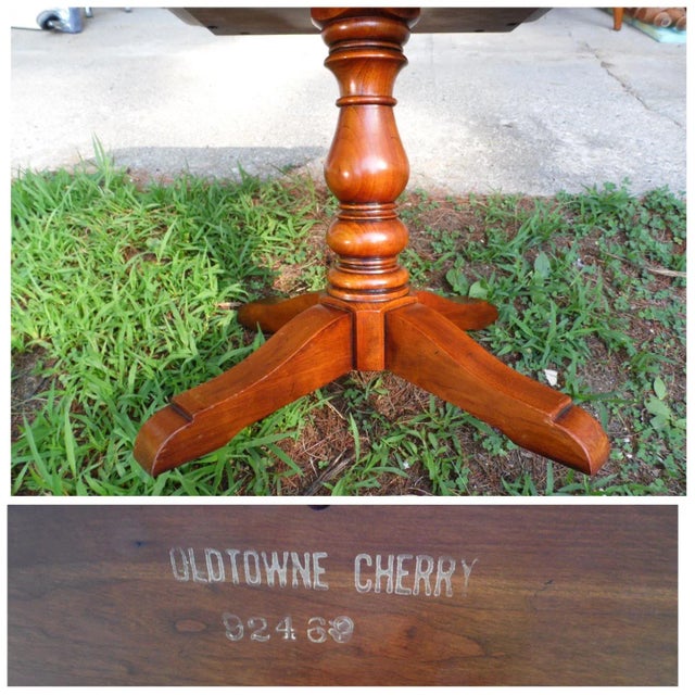 Vintage Pair Statton Oldtowne Solid Cherry Stone Top Pedestal End Tables For Sale - Image 12 of 13
