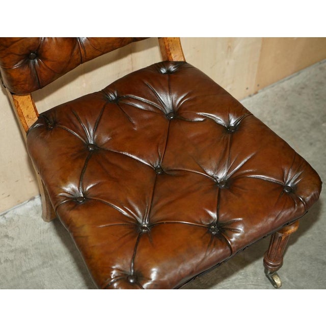 Antique Regency Brown Leather & Oak Chesterfield Desk Chair, 1820s For Sale - Image 13 of 18